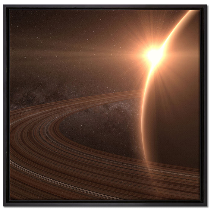 Planet Saturn im Weltall auf Leinwandbild Quadratisch gerahmt Größe 70x70
