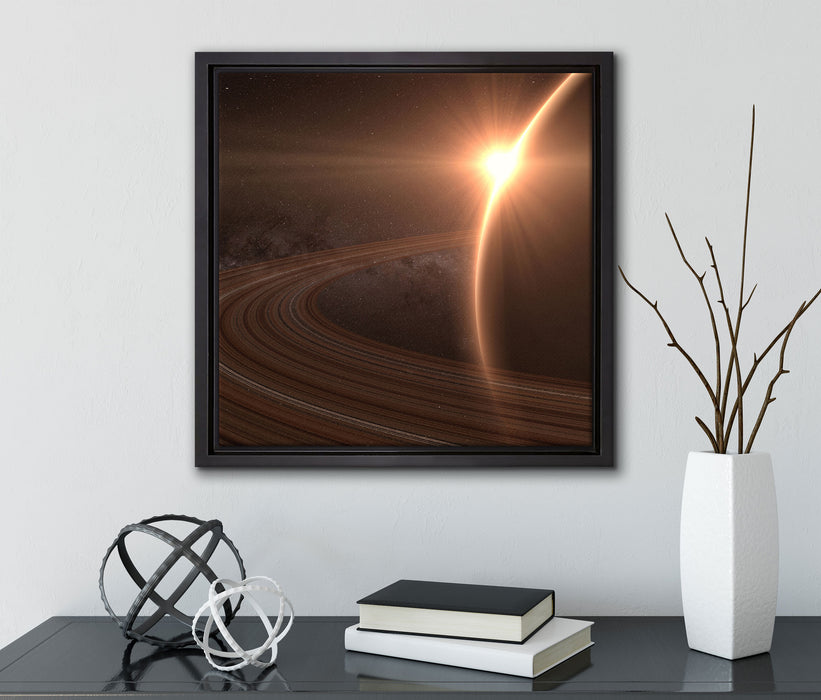Planet Saturn im Weltall  auf Leinwandbild Quadratisch gerahmt mit Kirschblüten