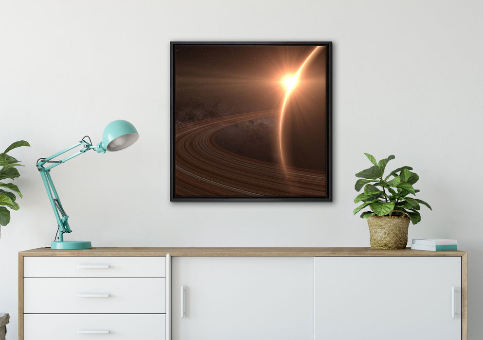 Planet Saturn im Weltall auf Leinwandbild gerahmt Quadratisch verschiedene Größen im Wohnzimmer