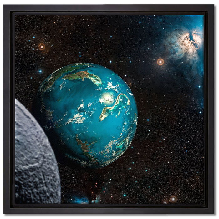Planet Erde im Kosmos auf Leinwandbild Quadratisch gerahmt Größe 40x40