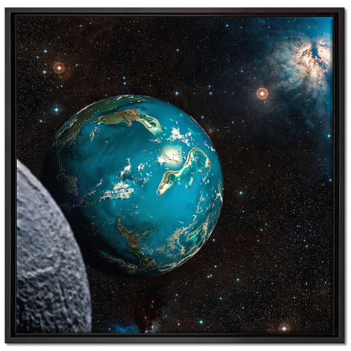 Planet Erde im Kosmos auf Leinwandbild Quadratisch gerahmt Größe 70x70