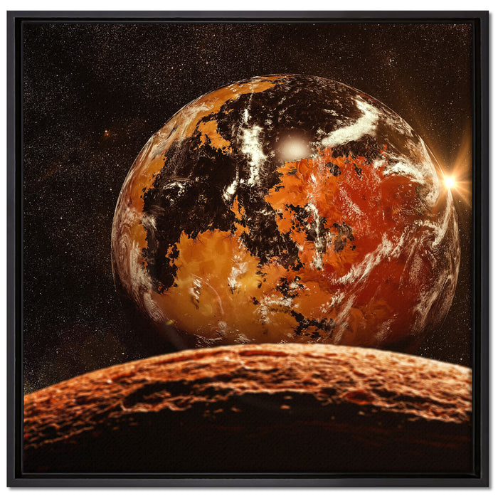 Rote Planeten in der Galaxie auf Leinwandbild Quadratisch gerahmt Größe 70x70