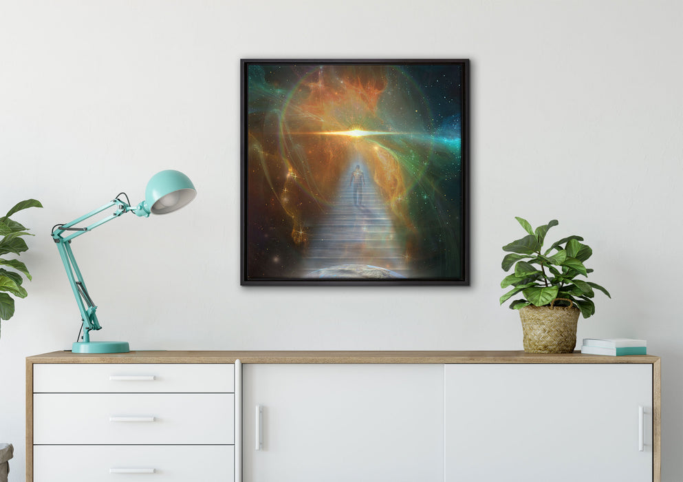 Kosmische Treppe in die Galaxis auf Leinwandbild gerahmt Quadratisch verschiedene Größen im Wohnzimmer