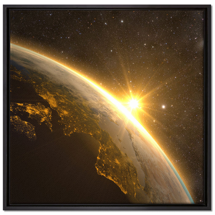 Die Sonne und Erde im Weltall auf Leinwandbild Quadratisch gerahmt Größe 70x70