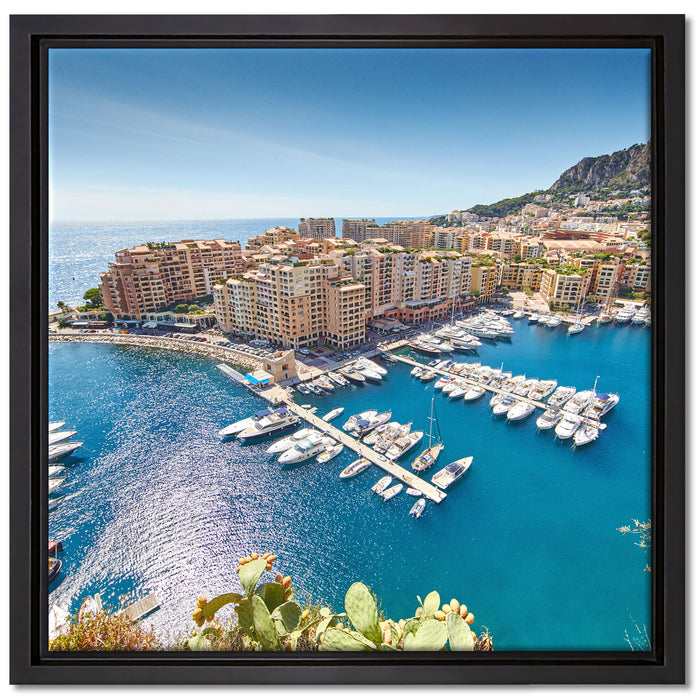 Atemberaubende Küste von Monaco auf Leinwandbild Quadratisch gerahmt Größe 40x40