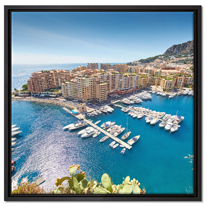 Atemberaubende Küste von Monaco auf Leinwandbild Quadratisch gerahmt Größe 60x60