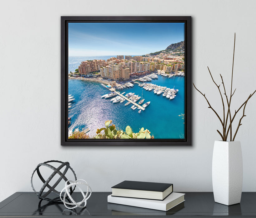 Atemberaubende Küste von Monaco  auf Leinwandbild Quadratisch gerahmt mit Kirschblüten