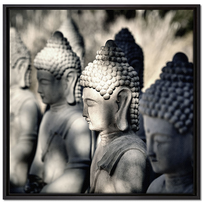 Buddha-Statuen in einer Reihe auf Leinwandbild Quadratisch gerahmt Größe 70x70