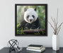 Niedlicher Panda isst Bambus  auf Leinwandbild Quadratisch gerahmt mit Kirschblüten