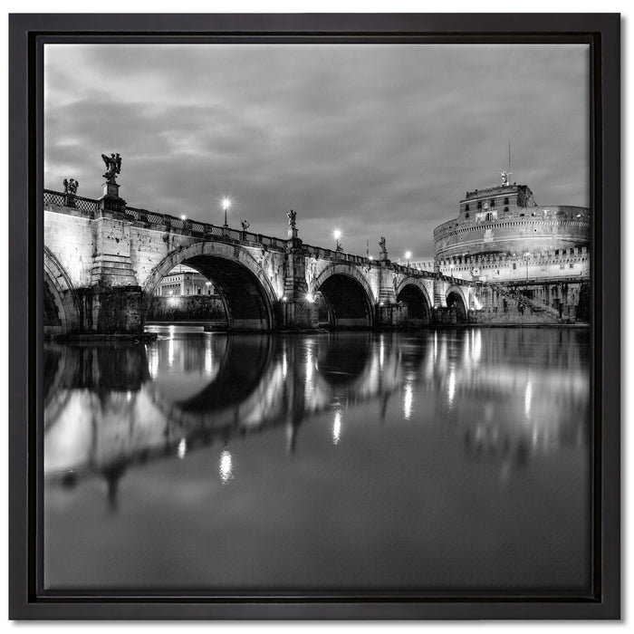 Nachtansicht von S. Angelo-Brücke auf Leinwandbild Quadratisch gerahmt Größe 40x40