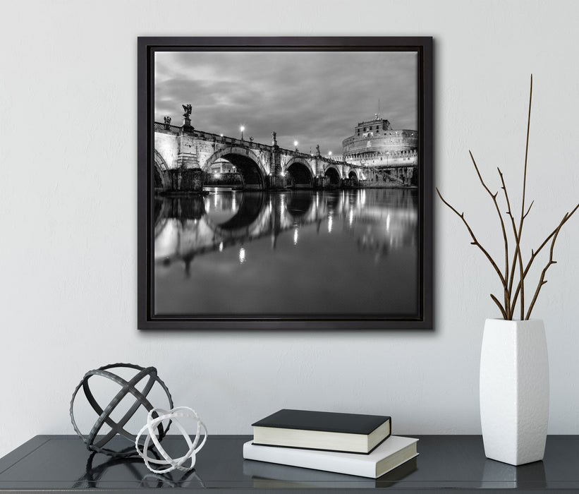 Nachtansicht von S. Angelo-Brücke  auf Leinwandbild Quadratisch gerahmt mit Kirschblüten