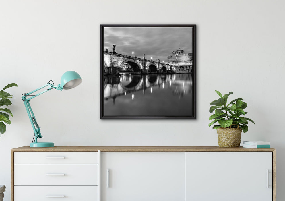 Nachtansicht von S. Angelo-Brücke auf Leinwandbild gerahmt Quadratisch verschiedene Größen im Wohnzimmer