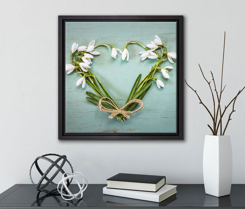 Herz aus Blumen  auf Leinwandbild Quadratisch gerahmt mit Kirschblüten
