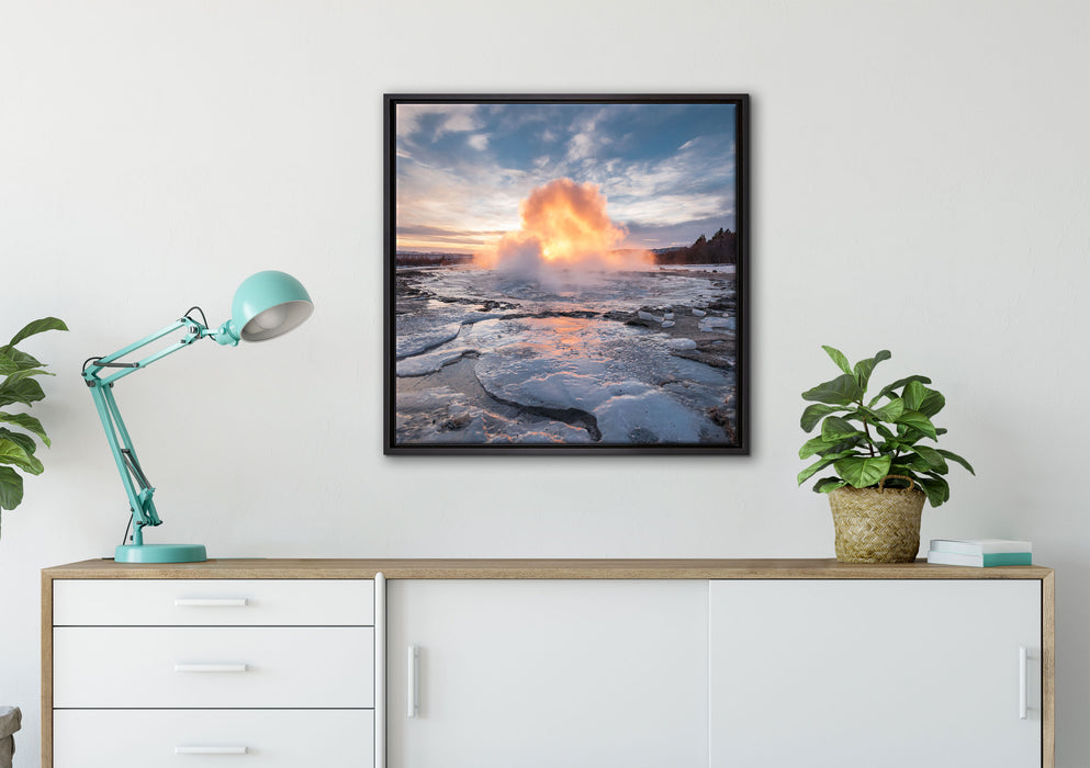 Heiße Quelle in Island auf Leinwandbild gerahmt Quadratisch verschiedene Größen im Wohnzimmer