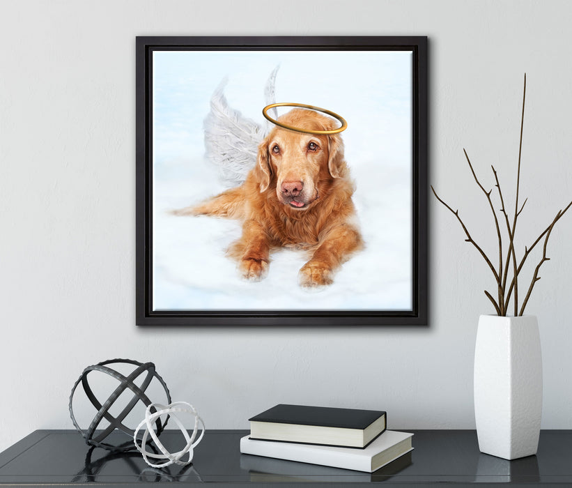 Hundeengel auf Wolke#  auf Leinwandbild Quadratisch gerahmt mit Kirschblüten