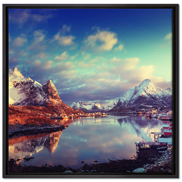 Schneelandschaft in Norwegen auf Leinwandbild Quadratisch gerahmt Größe 70x70