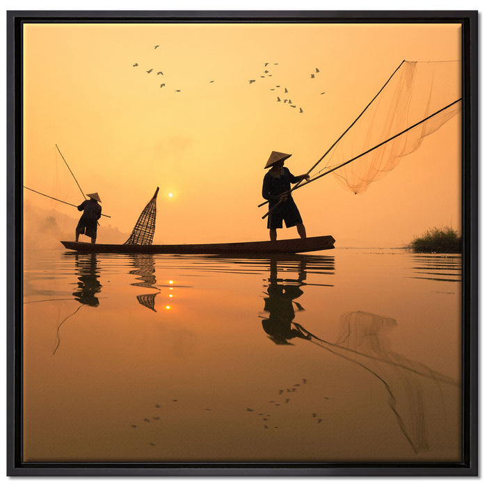 Fischer beim Angeln in Thailand auf Leinwandbild Quadratisch gerahmt Größe 70x70