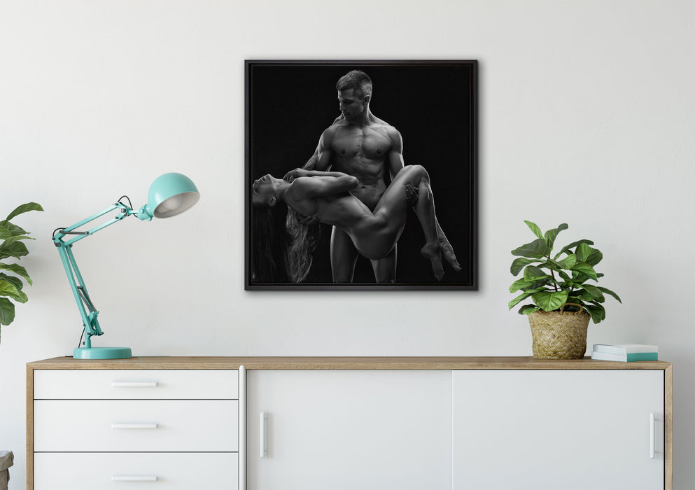 Nude sexy Paar auf Leinwandbild gerahmt Quadratisch verschiedene Größen im Wohnzimmer