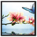 Schmetterling mit Magnolien-Blüte auf Leinwandbild Quadratisch gerahmt Größe 60x60
