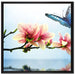 Schmetterling mit Magnolien-Blüte auf Leinwandbild Quadratisch gerahmt Größe 70x70