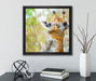 Giraffe in der Natur  auf Leinwandbild Quadratisch gerahmt mit Kirschblüten