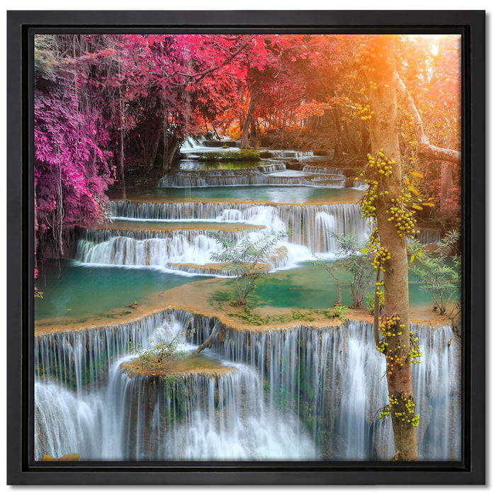 Wasserfall im Regenwald auf Leinwandbild Quadratisch gerahmt Größe 40x40