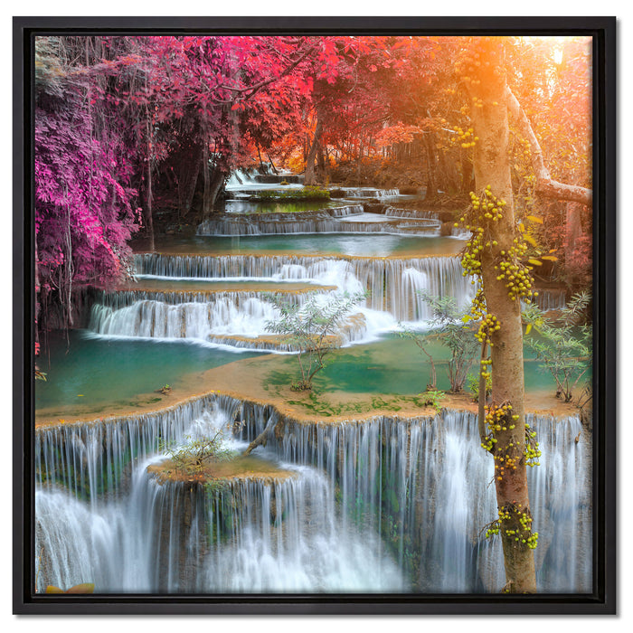 Wasserfall im Regenwald auf Leinwandbild Quadratisch gerahmt Größe 60x60