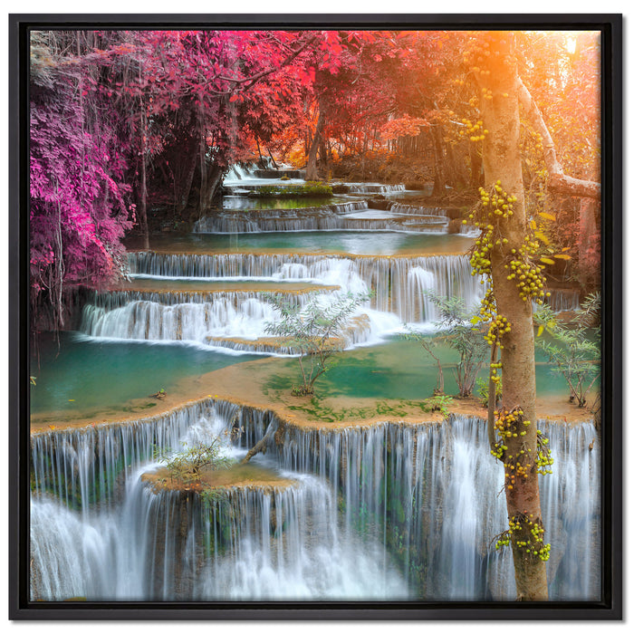 Wasserfall im Regenwald auf Leinwandbild Quadratisch gerahmt Größe 70x70