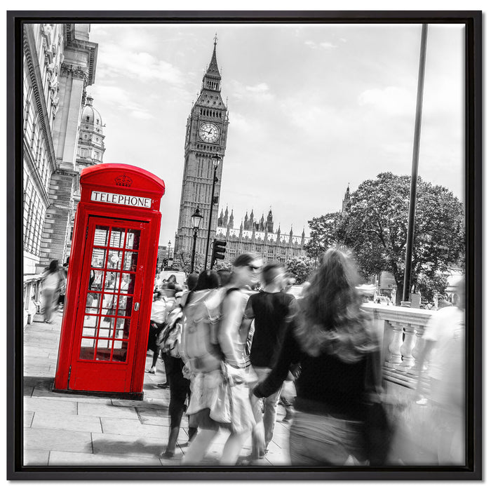 Typische Telefonzelle in London auf Leinwandbild Quadratisch gerahmt Größe 70x70