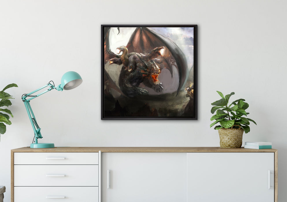 Drachen mit Schlangen auf Leinwandbild gerahmt Quadratisch verschiedene Größen im Wohnzimmer
