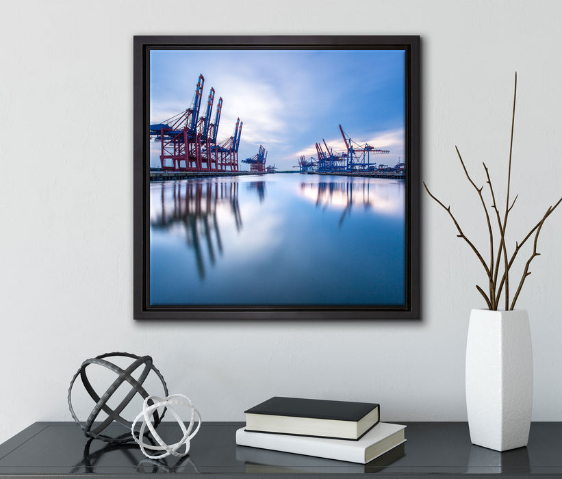 Hafen im Abendschein  auf Leinwandbild Quadratisch gerahmt mit Kirschblüten