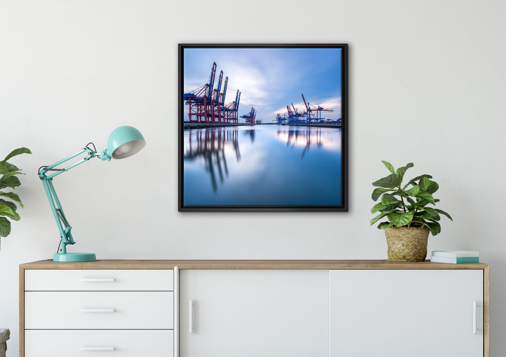 Hafen im Abendschein auf Leinwandbild gerahmt Quadratisch verschiedene Größen im Wohnzimmer