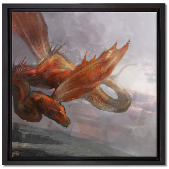 Roter Schlangendrache auf Leinwandbild Quadratisch gerahmt Größe 40x40