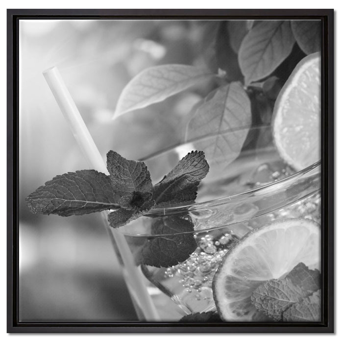 Erfrischender Mojito Cocktail auf Leinwandbild Quadratisch gerahmt Größe 60x60