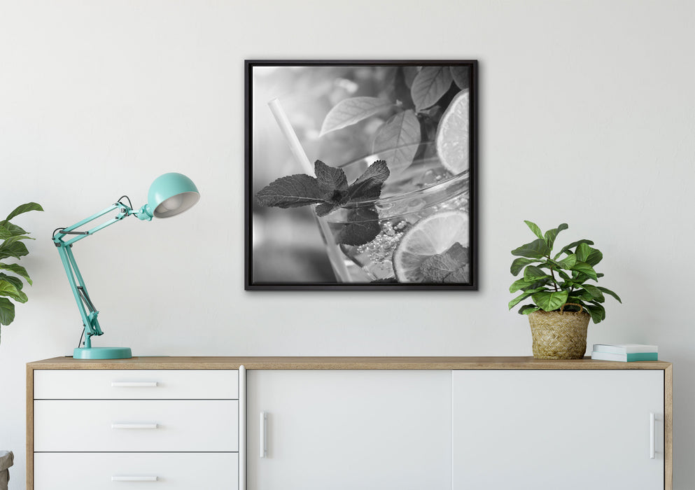 Erfrischender Mojito Cocktail auf Leinwandbild gerahmt Quadratisch verschiedene Größen im Wohnzimmer