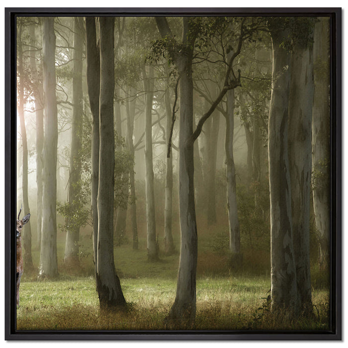 Hirsch im Wald auf Leinwandbild Quadratisch gerahmt Größe 70x70