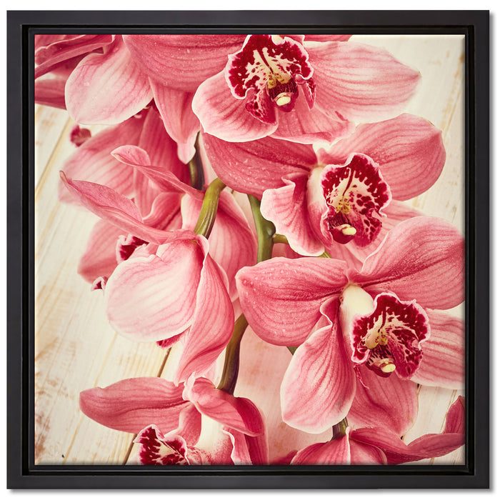 Rosane Orchideenblüten auf Leinwandbild Quadratisch gerahmt Größe 40x40