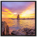 Küstenlinie mit Sonnenuntergang auf Leinwandbild Quadratisch gerahmt Größe 70x70