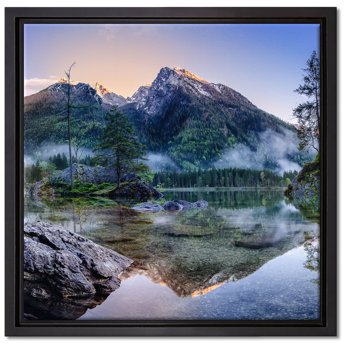 Sonnenaufgang am Hintersee auf Leinwandbild Quadratisch gerahmt Größe 40x40