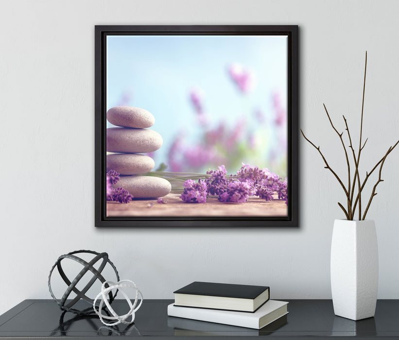 Lavendel Spa-Stillleben  auf Leinwandbild Quadratisch gerahmt mit Kirschblüten