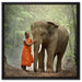 wunderschöner Elefant mit Mönch auf Leinwandbild Quadratisch gerahmt Größe 60x60