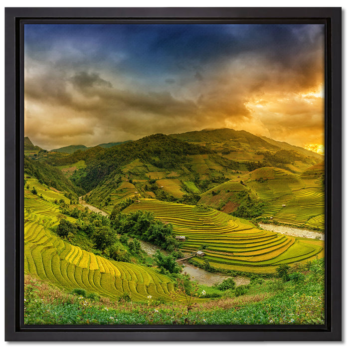 eine Berg Farm in Asien auf Leinwandbild Quadratisch gerahmt Größe 40x40