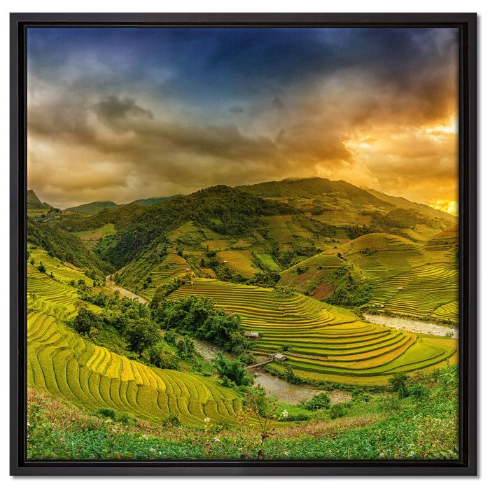eine Berg Farm in Asien auf Leinwandbild Quadratisch gerahmt Größe 60x60