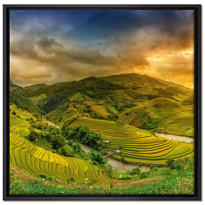 eine Berg Farm in Asien auf Leinwandbild Quadratisch gerahmt Größe 70x70