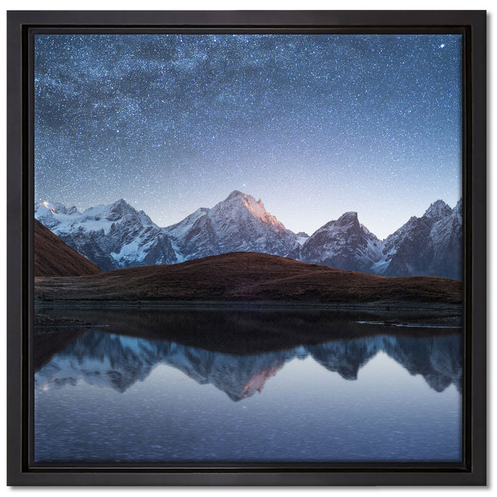 Sternenhimmel über dem Gebirge auf Leinwandbild Quadratisch gerahmt Größe 40x40