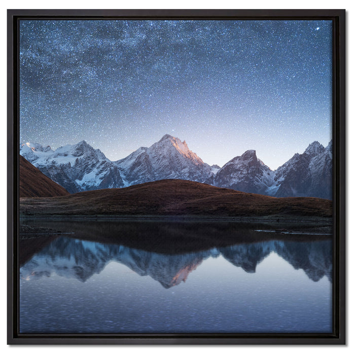 Sternenhimmel über dem Gebirge auf Leinwandbild Quadratisch gerahmt Größe 60x60