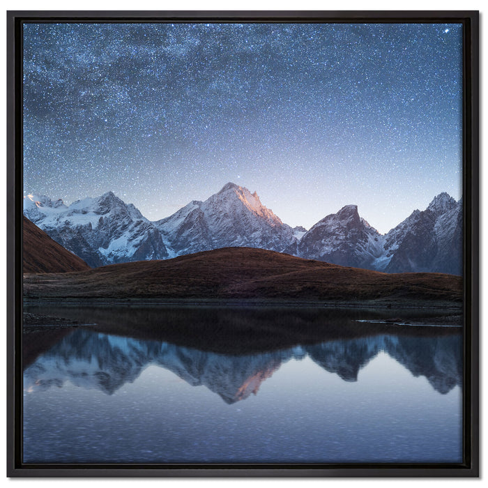 Sternenhimmel über dem Gebirge auf Leinwandbild Quadratisch gerahmt Größe 70x70