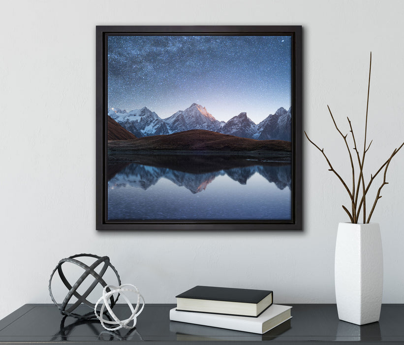 Sternenhimmel über dem Gebirge  auf Leinwandbild Quadratisch gerahmt mit Kirschblüten