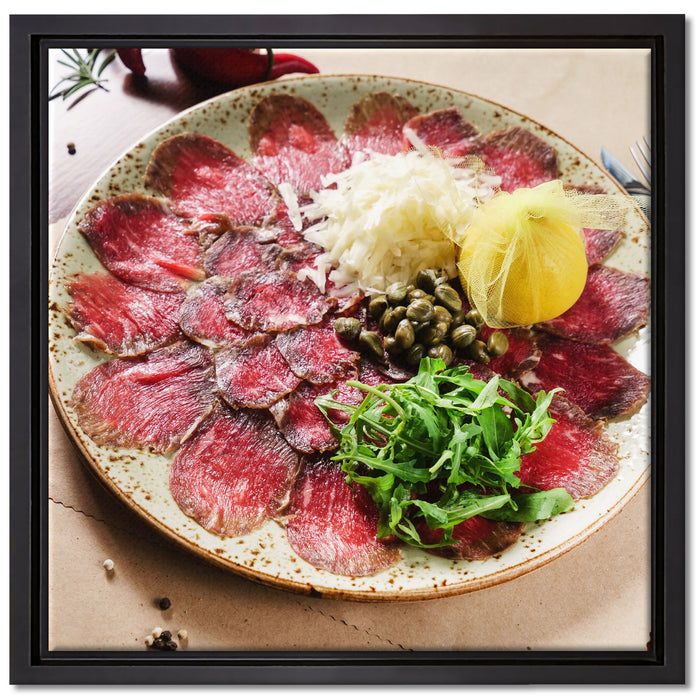 appetitliches Carpaccio auf Leinwandbild Quadratisch gerahmt Größe 40x40