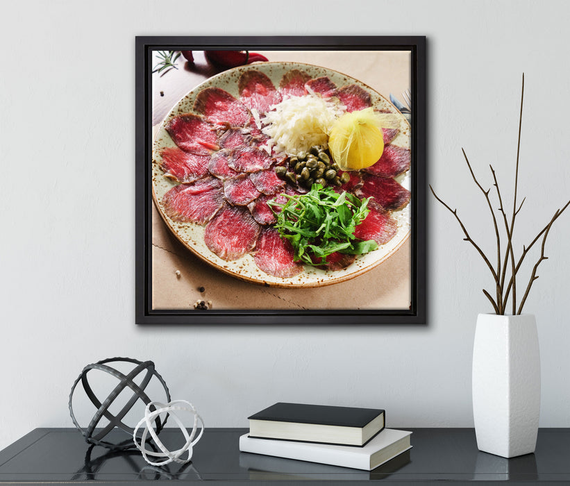appetitliches Carpaccio  auf Leinwandbild Quadratisch gerahmt mit Kirschblüten
